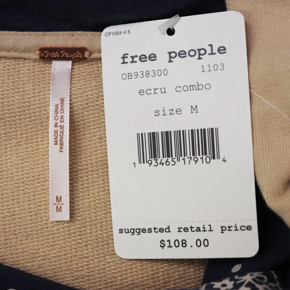 NWT Free People James Bandana Print Pullover Sweatshirt Ecru Ivory Navy Medium - Picture 6 of 11